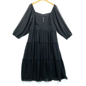 J Crew Dress Women 18 Tiered Long Sleeve Midi Swiss Dot Semi Sheer Sleeve Witchy